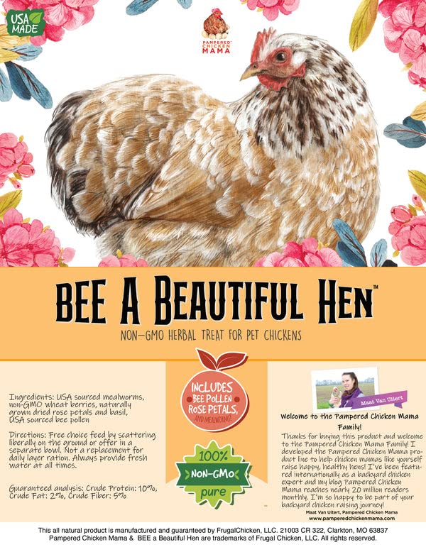 Dried Mealworm and Herb Treat for Backyard Chickens, Healthy Backyard Chicken Feed and Supplies, BEE A Beautiful Hen 4 Pounds (4 pounds (64 oz) - size: 4 Pound (Pack of 1)