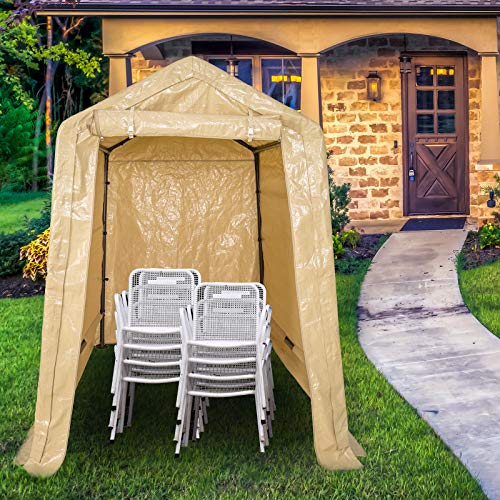 Sunnyglade 8X6' Shed Heavy Duty Storage Shelter with Roll up Door Portable | 8X6 Shed Portable Canopy Storage Shelter with Weatherproof Pe Fabric, Rustless Steel Frame