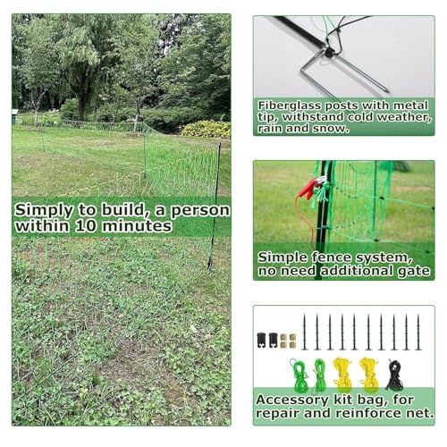 Electric Poultry Netting, 47.2" H x 164' L Electric Fence Netting | for Livestock, Cattle, Sheep, Goat, Is Robust and Durable, Requires No Assembly, Lightweight and Portable - size: 47.2" H x 164' L
