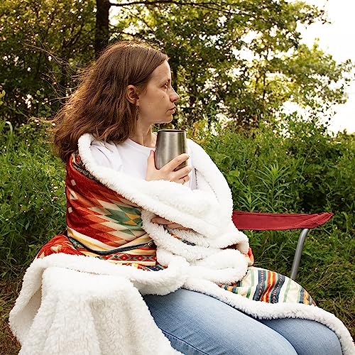 Paseo Road Indigo Hill by HiEnd Accents Del Sol 54x68 Sherpa Throw Blanket | Aztec Tribal Navajo Print, Western Southwestern-Style Fleece Blanket for the Couch, Sofa, Bed, or Camping - color: Del Sol Aztec