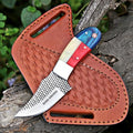 Custom Handmade 7'' fixed blade hoof rasp knife Cow boy knife Bull cutter Cowboy knives with Turquoise Handle pancake leather sheath (TAXES FLAG) - color: TAXES FLAG