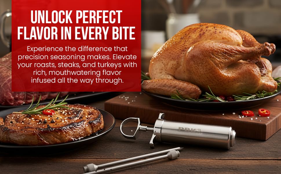 Heavy Duty Stainless Steel Meat Injector Kit – 2 oz Marinade Syringe with 3 Professional Needles for Turkey, Brisket, Chicken, Pork & BBQ – Dishwasher Safe Food Injector