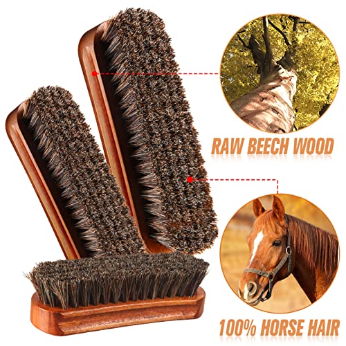 4 Pcs Horsehair Shine Shoes Brush Kit Polish Dauber Applicators Cleaning Leather Shoes Boots Care Brushes Suede Cleaner Brush with Microfiber Shoe Gloves(3 Pcs Shine Brush) - style: 3 Pcs Shine Brush