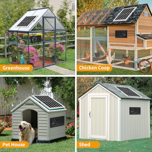 Solar Exhaust Fan with Battery and 3H/6H Timer, IP65 Waterproof | High Speed Solar Powered Ventilation Fan for Chicken Coop, Greenhouse, Dog House and Shed, Low Noise (16.4FT Cord, 1 Pack) - size: Small