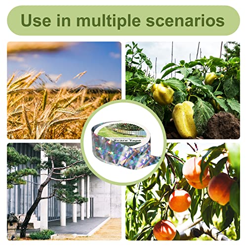OFFO Bird Scare Tape, 430 Feet x 1 in Dual-Sided Bird Reflective Tape for Outside, Keep Birds Away from Trees, Garden, Farms, Orchard or Courtyard - size: 430 ft x 1 in