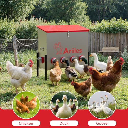 Automatic Chicken Feeder, Metal Poultry Feeder, Chicken Feeders | 100LB Poultry Feeder With Stand & 10 Ports. Includes Bonus Vegetable Net, Feeder Sealant And Anchor Stakes For Chicken. - size: 100 LB