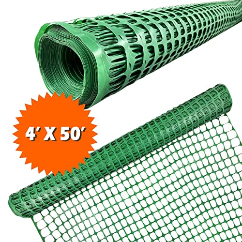 Ashman Plastic Mesh Fence, 4'x50' Feet, 1 Roll, Green, Construction Barrier Netting, Garden Fencing, Fences Wrap, Above Ground, for Snow, Poultry, Chicken, Deer, Patio, Garden Netting, Green 50FT. - color: Green, size: 50 FT