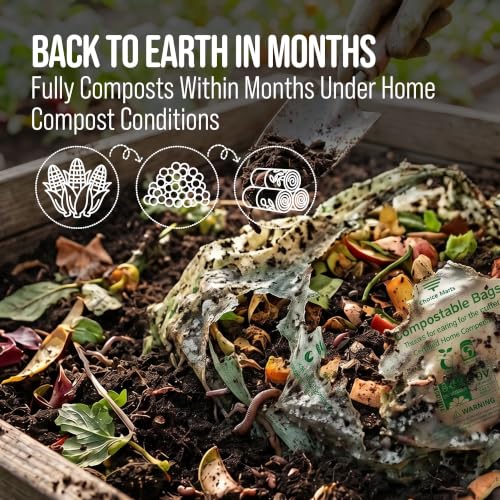 50 Home Compostable Trash Bags 1.6 Gallon Easy Tie Handles | Certified Home Compostable, Leak Resistant Kitchen Compost Bags, Easy Tie Handles, Fits Most Countertop Bins