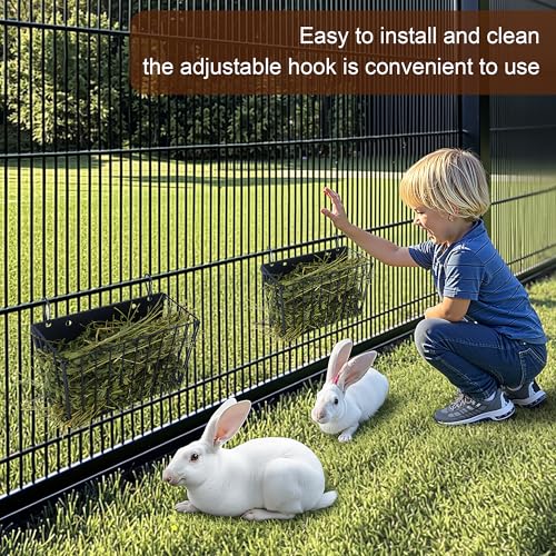 2PCS Rabbit Hay Feeder with Heavy-Duty Metal Frame Guinea Pig Hay Feeder for Rabbits， Bunny, Guinea Pigs, Chinchillas， 9.6x4.5x6.3 inch - color: Black-2PCS