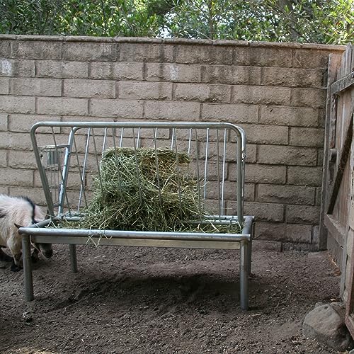 Rugged Ranch Products 4 Foot Long Outdoor Heavy Duty Mini Galvanized Steel Pasture Hay Feeder for Goats, Sheep, and Miniature Horses, Silver