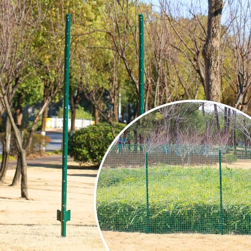 Fence Post 3 Feet / 36 Inch, Pack of 10, Heavy Duty Metal Fence Posts, No Dig U Post with U-Channel, Adjustable Tabs & Anchor Plate, Rust-Proof Steel Fence Stakes for Garden, Farm, Lawn, Poultry - size: 3 Feet