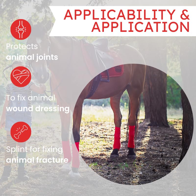4" Cohesive Flexible Bandage Wrap – Red - 8 Pack | Self-Adherent Vet Tape for Animal Use | Breathable, Easy Tear, No Clips Required | Ideal for Horses, Dogs, Livestock, Pets - color: Red