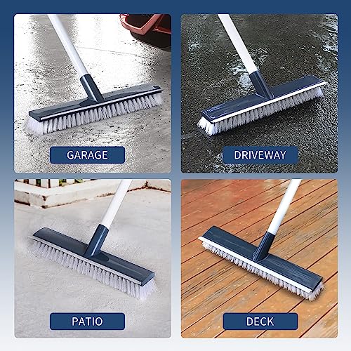 BOOMJOY Floor Scrub Brush with 57" Long Handle, 12" Wide Head, 2 in 1 Scrape and Brush, Stiff Bristle for Cleaning Bathroom, Patio, Kitchen, Tile, Wall and Deck - color: 12-inch Wide Head