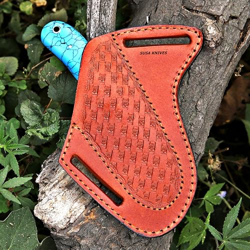 Custom Handmade 7'' fixed blade hoof rasp knife/Cow boy knife/Bull cutter Cowboy knives with pancake leather sheath (BLUE Turquoise) - color: BLUE Turquoise