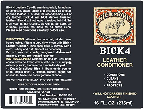 Bick 4 Leather Conditioner & Cleaner, Won't Darken Boots, Couch, Bags 16 oz | Made in USA, For Shoes, Furniture, Jackets, Auto Interiors, Apparel & Accessories - size: 16 oz