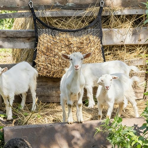 2 Pcs 31x28in Slow Feed Hay Nets for Horses Hanging Hay Bag Black | Large Capacity,All-Day Feeding Hay Feeder for Goats Sheep Donkey & Trailer,Durable Mesh Design