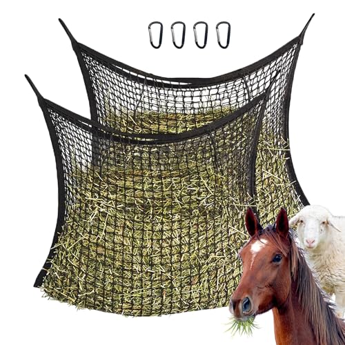 2 PCS Slow Feed Hay Nets for Horses - 31.5" x 35.4" Large Capacity Hay Bags, Durable Horse Feed Bag with Easy Hang Design for Full Day Feeding, Fits Horse Stall/Trailer (Black)