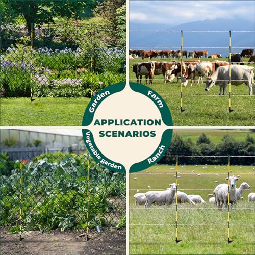 48In/4FT Fiberglass Step-in Electric Fence Posts | 5 Large Clips, Holds Wire, Poly Tape, and Poly Rope, Livestock Control | Lightweight, Anti-Rotation