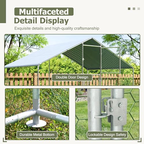 Large Metal Chicken Coop,19.7x9.8x6.4 FT Chicken Run for Yard with Waterproof & Anti-UV Cover,Walk in Chicken Pen with Feeding Door (6.6 * 9.8 * 6.4 ft) - size: 118.1"L x 78.7"W x 76.8"H