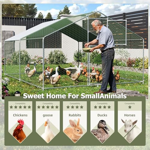 Large Metal Chicken Coop,19.7x9.8x6.4 FT Chicken Run for Yard with Waterproof & Anti-UV Cover,Walk in Chicken Pen with Feeding Door (13.1 * 9.8 * 6.4 ft) - size: 157.5"L x 118.1"W x 76.8"H