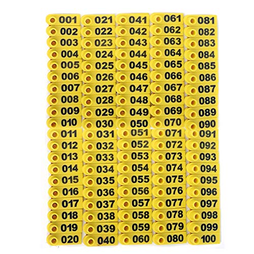 001-100 Number Plastic Tags Livestock Animal Ear Tag for Marking Pigs Cattle Sheep(Yellow) - color: Ear Tags (Yellow,m)