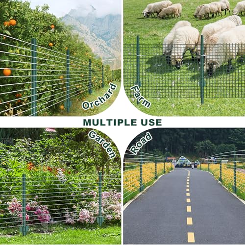Fence Post 5 Feet / 60 Inch, Pack of 10, Heavy Duty Metal Fence Posts, No Dig U Post with U-Channel, Adjustable Tabs & Anchor Plate, Rust-Proof Steel Fence Stakes for Garden, Farm, Lawn, Poultry - size: 5 Feet