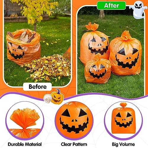 Qilery 6 Pcs Halloween Leaf Lawn Bags Plastic Pumpkin Trash Bags for Leaves with Twist Ties for Halloween Yard Garden Outdoor Party Favors Decorations - style: Halloween