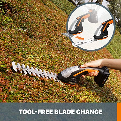 WORX Cordless Grass Shear & Shrub Trimmer, 20V 4"+ 8" Bush Trimmer, WG801.9 | Battery & Charger Not Included; two interchangeable blades for grass and shrub trimming; PowerShare. - style: 8" 20V Shrubber Trimmer/Tool Only