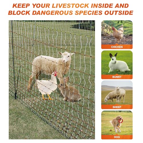 2 Rolls Poultry Electric Netting Fence - 47.3''H (can be Manually Raised to 59.1''H) x (98.5'L+65.6'L) for Flying Chicken, Sheep, Goats in Farms, Ranches and Gardens, PK2 - style: (47.3 to 59.1)" x (98.5'+65.6') - PK2
