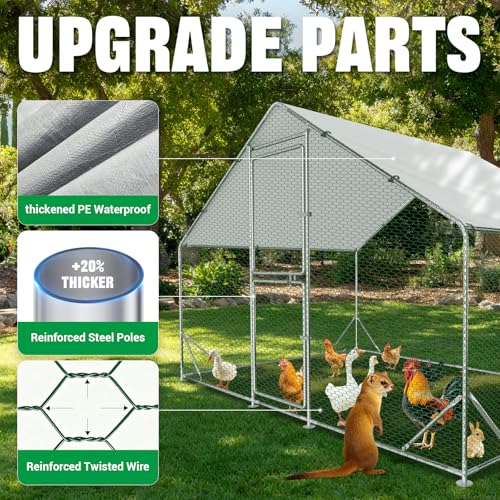 Acepic 10x6.5x6.5ft Metal Chicken Coop with Roosting Perches & Door Lock | Walk-in Poultry Cage with Waterproof & UV Resistant PE Top, Predator-Proof Hen Run for Yard, Farm, Chicken, Duck, Rabbit - size: 118.1"L x 78.7"W x 78.7"H