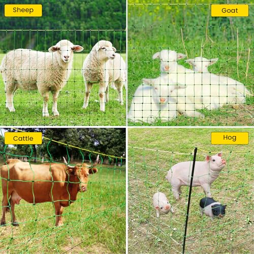 Electric Fence Netting, 164'L x 35.4" H Movable Livestock Nets for Sheep, Hogs, Cattle, PE Net Fencing Kit with 14 Posts Double Spiked, Electric Fencing for Backyards, Homesteaders, Farms Ranches - size: 164'L x 35.4"H