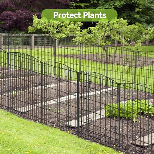 INJOPEXI Decorative Garden Fence 12 Panels 26ft (L)×36in (H) Garden Fences with 11 Panels + 1 Gate, No Dig Animal Barrier Rabbit Fencing Rustproof Metal Wire Temporary Dog Fence for Patio Outdoor Yard - size: 12 Panels 26ft(L)-36"(H) - With Gate