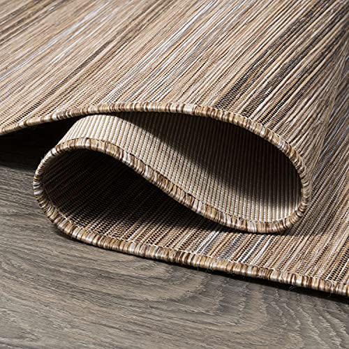 JONATHAN Y Wide Stripe Indoor Outdoor Square Area Rug 6X6 Brown/Natural, Bo Modern Farmhouse for Backyard, Patio, Porch, Easy-Cleaning, High Traffic, Pet-Friendly, Non-Shedding (TSN101A-6SQ) - size: 6'7" x 6'7" (Square)