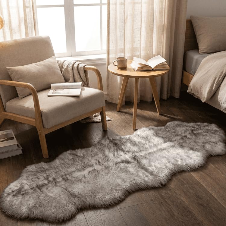 Fluffy Genuine Sheepskin Rug, Fuzzy Shaggy Fur Area Rug for Soft Fur Pray Pup Carpet, Chair Sofa Cover, Bedroom, Living Room, Double Pelt (Wolf Tipped, 2x6ft) | Natural Fluffy Fuzzy Sheepskin Fur Area Rug,Chair Sofa Seat Cover,Living Room,Bedroom,Pets Dog