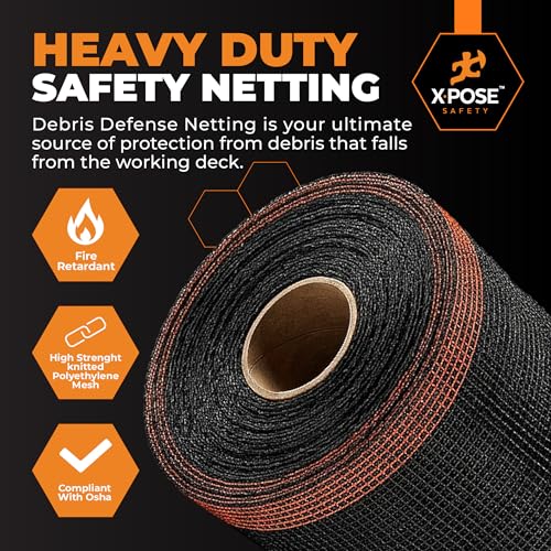 Xpose Safety Construction Safety Netting | 4' x 150', 1/4" Mesh Scaffold Safety Net, Temporary Material Roll, Visibility Fence, Heavy-Duty Fire Retardant, Black - color: Black, size: 4' X 150' – 1/4" Mesh
