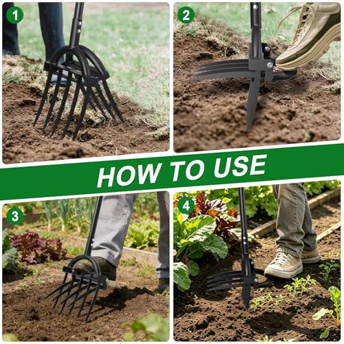 Broad Fork Garden Tool, 63" Heavy Duty Broadfork Hand Tiller with Double 5+4 Sharp Tines, Garden Pitchfork with Ergonomic D-Shaped Handle, Spading Dig - size: Broad Fork 63Inch