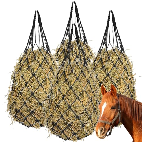 4 PCS Hay Net for Horses 40 Inch Length Slow Feed Hay Net for Slower Feeding 2.36"x2.36" Holes Hay Bag Travel Feeder for Horse Stable Trailer and Stall