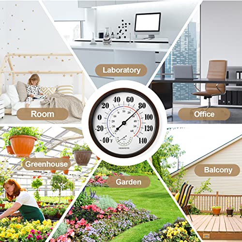 Indoor Outdoor Thermometer Wall Large Numbers Thermometer No Battery 12" Hanging Digital Weather Hygrometers for Home Garden Outside Patio Decor (Brown) - color: Brown, size: 12"