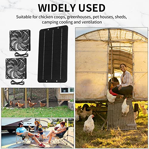 Riakrum Solar Powered Fan Solar Panel Dual Fans Kit 10w 12v Exhaust Fan Outdoor Waterproof for Greenhouse Chicken Coop Pet House Sheds Window(1 Set)