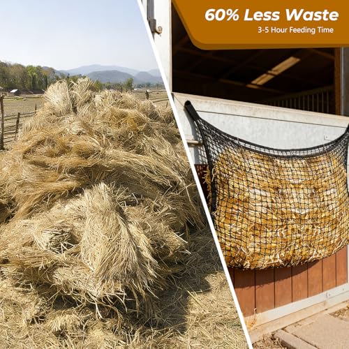 2 Pcs Large Capacity Slow Feed Hay Nets for Horses - Hanging Ultra Slow Feeder Horse Hay Bag for Horses Goats 31.5" X 35.5"