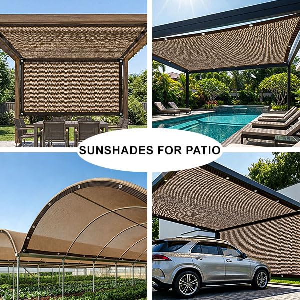 70% Shade Cloth - Sun Shade Cloth Mesh Tarp with Grommets Pergola Shade Cover Canopy, Mesh Tarp Sun Screens for Patio, Outdoor, Garden, Backyard [Brown 3x12FT] - size: 3×12FT