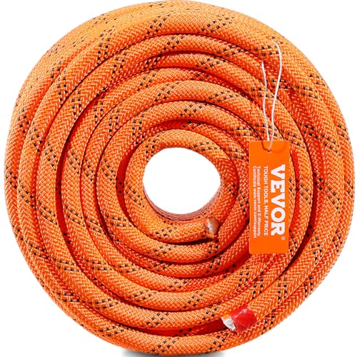 VEVOR Double Braided Polyester Rope, 1/2 in x 120 ft, 48 Strands, 8000 LBS Breaking Strength Outdoor Climbing Rope, Arborist Rigging Rope for Rock Hiking Camping Swing Rappelling Rescue, Orange/Black - size: 1/2 Inch x 120 FT, style: Polyester