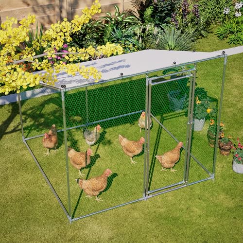 Metal Chicken Coop 84*78*72inch with Waterproof and Anti-UV Roof and Run,Walk-in Hens pen with Security Lock,Out-Door Poultry Enclosure for Small Animal Like Chickens Fence,Ducks,Rabbits Cage for Yard