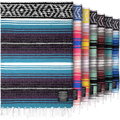 Hydration Nation Authentic Extra Large Mexican Blanket (70"x50") - Handwoven Yoga, Serape- Artisanal Falsa, Beach, Camping, Picnic, Outdoor - Purple Haze - color: Purple Haze