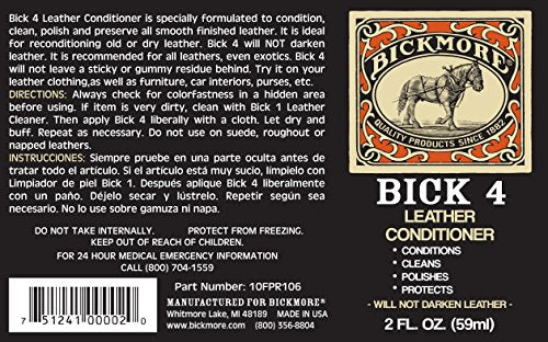Bick 4 Leather Conditioner & Cleaner, Won't Darken Boots, Couch, Bags 2 oz | Made in USA, For Shoes, Furniture, Jackets, Auto Interiors, Apparel & Accessories - size: 2 oz