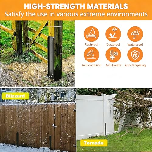 4PCS Fence Post Repair Kit, Heavy Duty Fence Post Anchor Quick Fix for Broken/Leaning Wooden Fence, Easy to Install, Black(16.5+15.75in)
