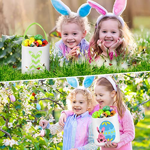 4 Pcs Easter Basket Bags Canvas Bunny Baskets Egg Bunny Tote Bag Easter Eggs Hunt Bucket Rabbit Fluffy Tails Party Celebration Toys Carry Candy Rabbits Print Buckets for Gift Sets - style: Pastel Bunny