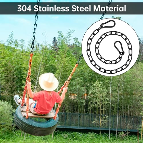 39 inch Gate Chain Lock with Both-Ended M8 Carabiners,Chain Dia 5 mm,Black | 304 Stainless steel, for outdoor fence gates,pet cages, easy to lock/unlock, extra security, for gate that wouldn’t stay shut - size: 39" x 13/64"