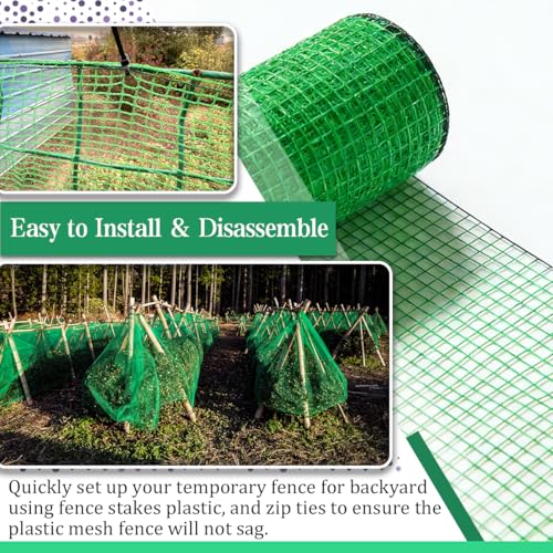 Garden Fence 4 x 100 FT,0.4" Mesh Plastic Fencing,50PCS Zip Ties | Deer Fence Temporary Fence Snow Fence Safety Fence,Construction Fencing for Yard,Rabbits,Chicken,Dogs,Animal Barrier,Green - size: 4ftx100ft