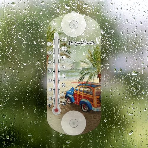 La Crosse 204-1081MV3 8-inch Analog Capillary Window Thermometer with Station Wagon - color: Azure